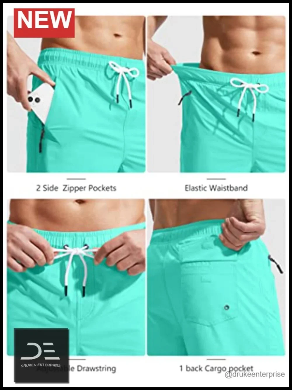 Men's Swim Trunks with Compression Liner Quick Dry Board Shorts Zipper Pockets